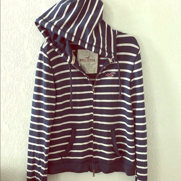 Hollister Tops - Hollister zip up blue and white striped hoodie
